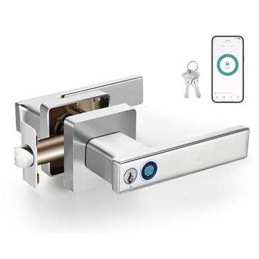 Imagem de hiencetec Fechadura de maçaneta de porta com impressão digital sem chave para quarto, fechadura de porta com impressão de polegar, fechadura biométrica, maçaneta de porta com trava impressão digital, alça de trava inteligente para sala interna, garagem, escritório