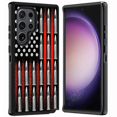 Imagem de ZXHSBROK Capa para Samsung Galaxy S24 Ultra, capa protetora contra quedas à prova de choque de grau militar 3 camadas para Samsung Galaxy S24 Ultra 5G 6,8 polegadas 2024, bandeira americana e balas