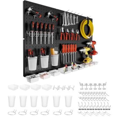 Imagem de FZK Peg Board, 82 peças de metal Pegboard Kit organizador de parede. Pegboard resistente, Pegboard para paredes, Pegboard preto para garagem, sala de artesanato, bancada de trabalho, escritório,