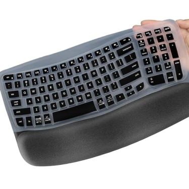 Imagem de Capa protetora para teclado Logitech Wave Keys MK670, Logitech MK670 Wave Keys, teclado ergonômico sem fio, desktop, PC, silicone, transparente, protetor de pele preta