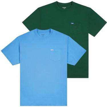 Imagem de Wrangler Camiseta grande e alta - pacote com 2 camisetas de algodão de manga curta com bolso no peito, Azul celeste/verde Dk, 5X Tall
