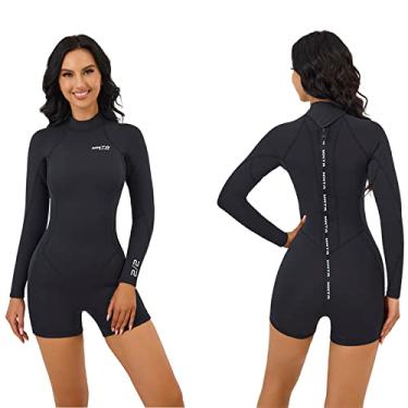 Imagem de MWTA Roupa de mergulho feminina curta, maiô de neoprene de manga comprida de 2 mm com zíper nas costas, oferece proteção UV, roupa de mergulho para mergulho, snorkeling natação e surfe, tamanho 16
