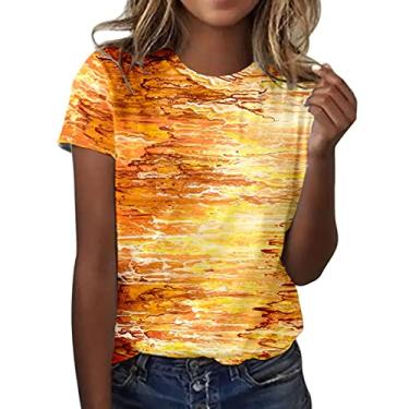 Imagem de Duobla Blusas femininas de verão 2024, camisetas estampadas fofas, divertidas, manga curta, gola redonda, blusa pulôver casual, A-5-amarelo, GG