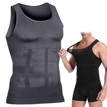 Imagem de POOULR Modelador corporal masculino, colete modelador corporal emagrecedor, camisa de compressão masculina, colete modelador corporal, 1 peça, cinza, G