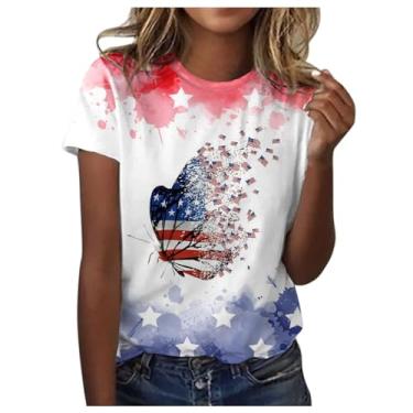 Imagem de Howstar Camiseta feminina 4Th of July manga curta gola redonda camiseta dia da independência bandeira americana camiseta patriótica, B1 vinho, XXG