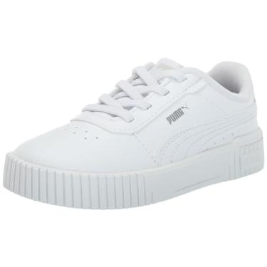Imagem de PUMA Tênis infantil unissex Carina 2.0 com fecho alternativo, Puma branco-puma branco-puma prata, 19