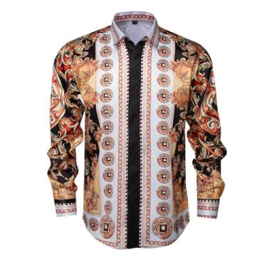 Imagem de GSBOGOSSE Camisa masculina casual manga longa Paisley moda design de luxo estampado floral camisa de botão, Multicolorido14, M