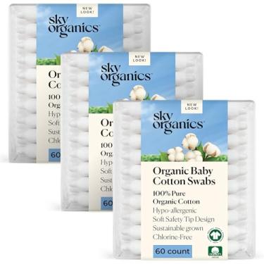 Imagem de Sky Organics - Cotonetes de algodão orgânico para bebês, 180 ct. - Pontas ultra macias para bebês - Forte e durável - Hipoalergênico - Sem cloro - Natural, vegano e sem crueldade - Cuidados com a pele