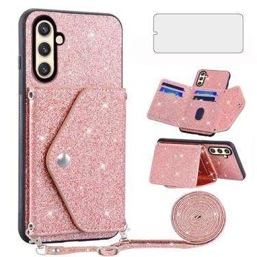 Imagem de Asuwish Capa de telefone para Samsung Galaxy S24 5G capa carteira com protetor de tela de vidro temperado e alça transversal cordão Bling Glitter suporte para cartão acessórios de celular S 24 24S