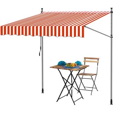 Imagem de Toldo retrátil com manivela, toldo externo, toldo à prova d'água com estrutura de aço, adequado para portas e janelas, vermelho + branco-a, 250 cm/98 pol.