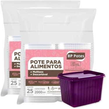 Imagem de Pote Descartavél 2 Litros BP Potes Retangular com Tampa Açai Bolos Sorvetes (Roxo, 50 Unidades)