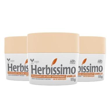 Imagem de Kit Desodorante Creme Antitranspirante Vanilla Herbíssimo 55G - 3 unid