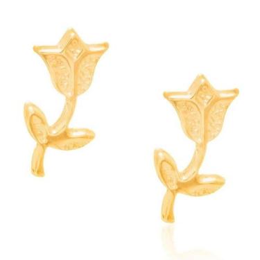 Imagem de Brincosbanhado ouro 3x 24k 18k e 22k femininos pequenos flor tulipa ro