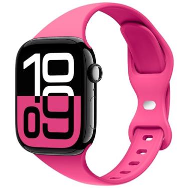 Imagem de STG Sport Pulseira compatível com Apple Watch de 38 mm, 40 mm, 41 mm, 42 mm, 44 mm, 45 mm, 49 mm, pulseira de substituição estreita fina de silicone macio compatível com iWatch Ultra SE Series 8/7/6/5/4/3/2/1 (rosa choque, 42 mm/44 mm/45 mm/49 mm)