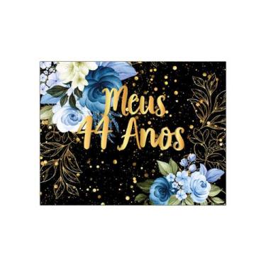 Imagem de Painel de Festa Horizontal 1,55 X 1,20 - Meus 44 Anos Floral Azul Efei