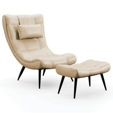 Imagem de Kit Poltrona e Puff Para Sala de Estar com Almofada e Pés Palito Lord 