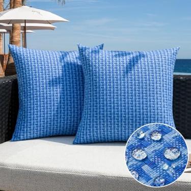 Imagem de Kevin Textile Capas de almofada impermeáveis para ambientes externos, pacote com 2 capas de almofada decorativas externas com textura de tecelagem, resistente à água, para jardim, pátio, barraca,