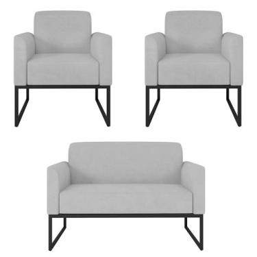 Imagem de Kit Namoradeira e 2 Poltronas Decorativas Base Industrial Preta Maress