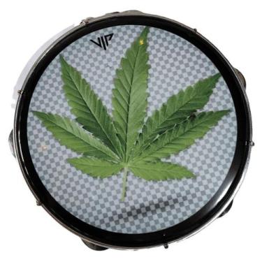 Imagem de Pandeiro Profissional 10" Pele Leitosa Vip Cannabis Folha, preto