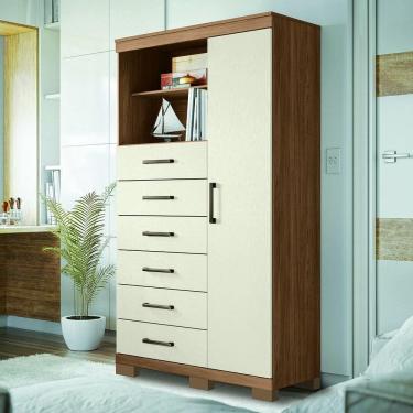 Imagem de Cômoda Multiuso 1 Porta 6 Gavetas Com Pés Marabá Santos Andirá Jatoba/areia