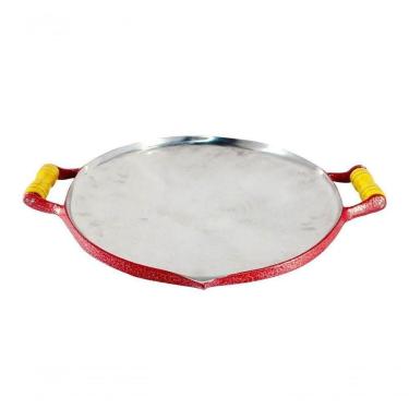 Imagem de Chapa Disco Arado Alumínio Craqueada Alça Madeira Vermelha