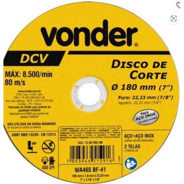 Imagem de Disco corte 180,0x1,6x22,23 dcv vonder
