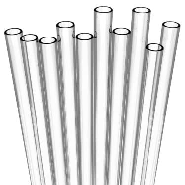 Imagem de Fiesta First 10 canudos curtos transparentes - canudos reutilizáveis de plástico rígido e transparente + escova de limpeza resistente - para coquetéis, copos pequenos, bebidas infantis - lavável na