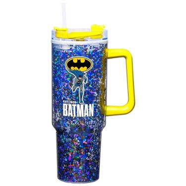 Imagem de Spoontiques Caneca de viagem de acrílico Batman 1,134 g com glitter - acrílico de parede dupla com trava deslizante tampa de viagem e canudo - 28 cm de altura