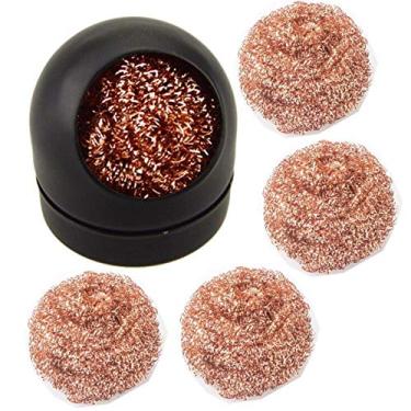 Imagem de FainWan 5 peças de fio de limpeza de esfera de arame de latão e suporte para limpeza de cabeça de solda ponta de ferro de aço preta