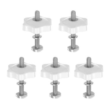 Imagem de HARFINGTON Kit de 5 conjuntos de parafusos de trilho em T M5 x parafusos roscados de 40 mm M5 x 32 mm de aperto de porca manual sextavada com arruela para gabaritos e luminárias de marcenaria, branco