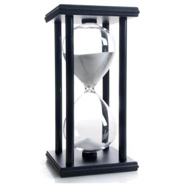 Imagem de Ampulheta Decorativa de Mesa em Vidro, 60 Minutos, Preta, em Madeira, Temporizador, Enfeite de Escritório Luxo, Retro, 20 CM
