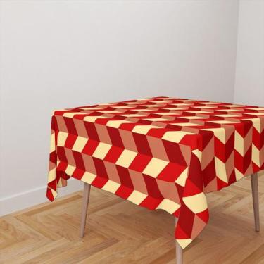 Imagem de Toalha De Mesa Quadrada 4 Lugares Tecido Oxford Chevron 3D Vermelho TL