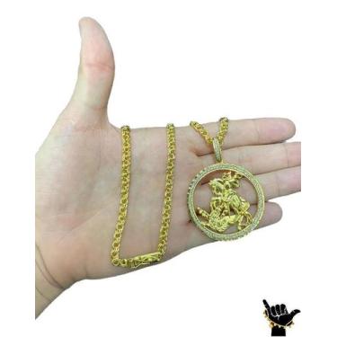 Imagem de Corrente Friso 5mm + Pingente São jorge - Banhado a Ouro 18k - ToJoia1