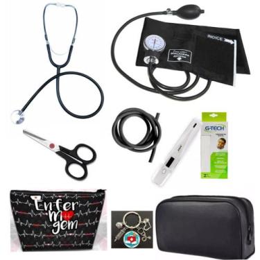 Imagem de Kit Esfigmomanômetro + Estetoscópio Manual Premium G-tech, preto