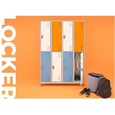 Imagem de Roupeiro Aço 8 Portas Grande 191x128x40Cm Vestiário - W3, Tricolor