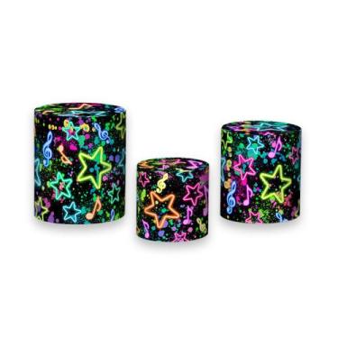 Imagem de Trio De Capa Cilindro - Estrelas e Notas Musicais Efeito Neon 002 - Vi