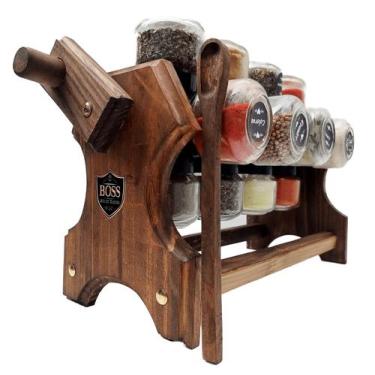 Imagem de Porta Temperos Com Manivela 16 Potes - Boss Arte em Madeira