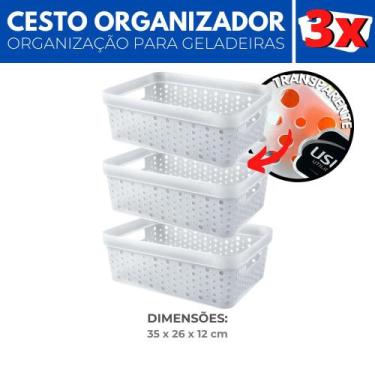 Imagem de Kit 3 Organizador Geladeira Cesto Transparente Cozinha 11L - Usual Uti