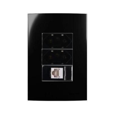 Imagem de Conjunto Margirius 4x2 RJ45 + 2 Tomada 10A Sleek, Ebony