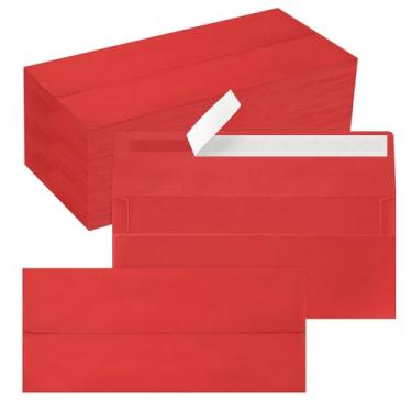 Imagem de Pacote com 200 envelopes nº 10, envelopes vermelhos de Natal padrão autoselados para envio comercial seguro e jurídico, escritório, cheques, cartas, faturas, 10 x 23 cm