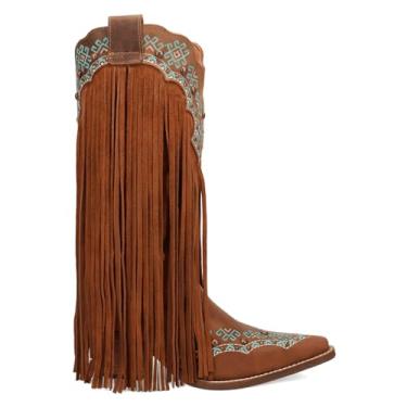 Imagem de Dingo Botas femininas Tequila Fringe Southwest Sunrise Snip Toe Casual Cano Médio Salto Médio 5-7,6 cm - Marrom, Marrom, 38