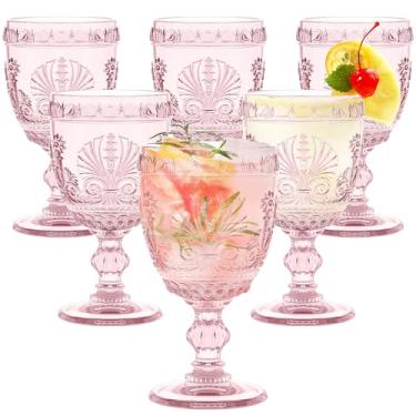 Imagem de Singhoow 6 Taças de Vinho de 293 ml, Taças de Água Coloridas Retrô em Relevo para Suco, Chá de Bebê, Recepção de Casamento, Festa de Grande Evento, Lavável na Lava-Louças (Rosa)
