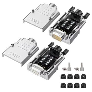 Imagem de Willwewon Conector de breakout DB9 de 2 peças (1 macho + 1 fêmea), adaptador serial RS232 RS485 de 9 pinos D-SUB para módulo de sinal de conector de terminal com porcas de parafusos de caixa de metal