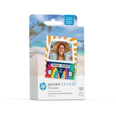 Imagem de HP Roda dentada de papel fotográfico Zink de 8,9 x 10,8 cm (pacote com 100) compatível com cabine fotográfica HP Sprocket 3x4 e impressora fotográfica