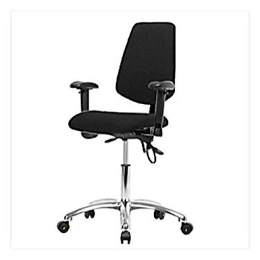 Imagem de Thomas Cadeira de mesa de tecido ESD 1163R48 com encosto médio, base cromada, com inclinação, braços ajustáveis, rodízios ESD, preta