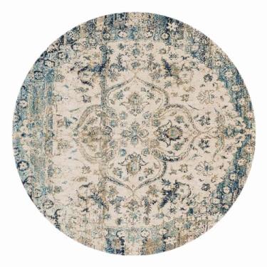 Imagem de Tapete redondo para ambientes internos, vintage, corredor, círculo, tapete redondo, estampa floral, antiderrapante, com suporte de borracha para sala de estar, sala de jantar, quarto, entrada (flor