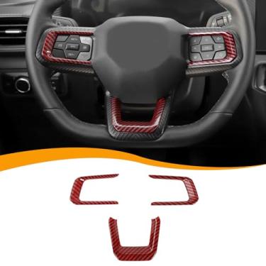 Imagem de Hoolcar Capa de volante interior console central capa de acabamento de volante adequada para Ford Mustang 2024-2025, acessórios interiores, fibra de carbono vermelha