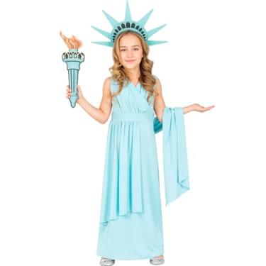 Imagem de Fantasia Infantil Menina Carnaval Festas Halloween Estátua da Liberdade Luxo com Coroa e Tocha (G 7-9)
