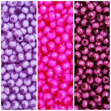 Imagem de 300 Miçanga Sextavada 6mm 3 Cores Bola Passante Facetada Missanga Pérola (Lilás, Pink e Roxo)