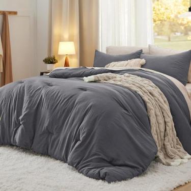 Imagem de Conjunto de Edredom Bedsure Queen Size Cinza Escuro - 3 Peças